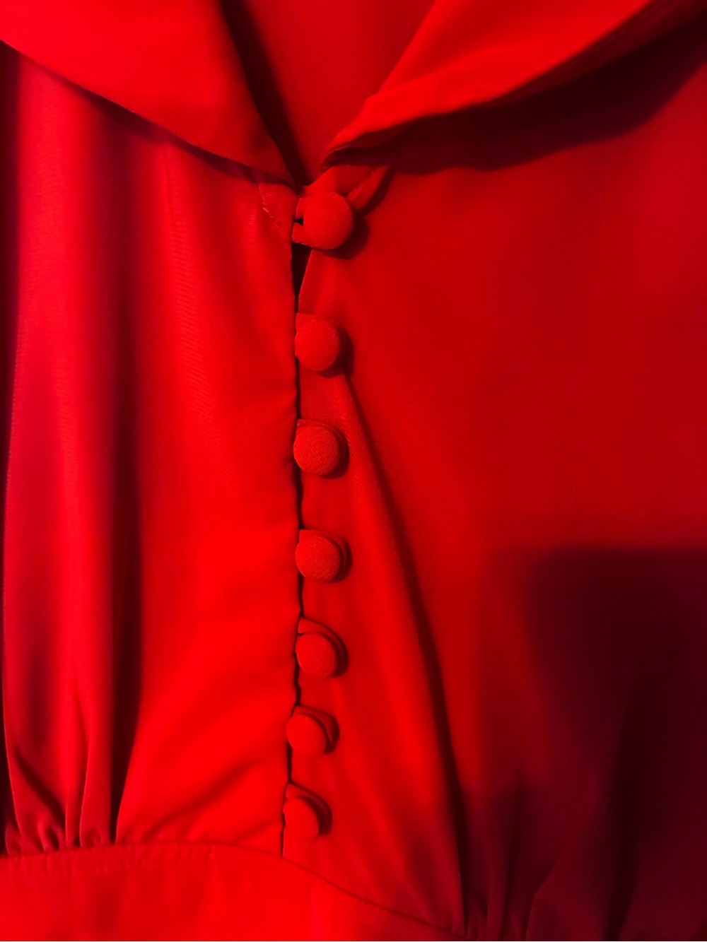 eshakti Red Vintage-Inspired Button Front Midi Dress with Owl Embroidery - Picture 3 of 6